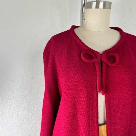 St John Red Open Front Blazer Cardigan Bow Jacket